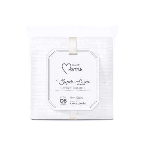 FRALDA SUPER LUXO MAMI COM BAINHA BRANCA 70CM X 70CM CONTEM 05 UN. :7896700817993