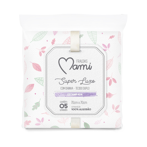 FRALDA SUPER LUXO MAMI COM BAINHA ESTAMPADA 70CM X 70CM CONTEM 05 UN FEMININO. :7896700816958