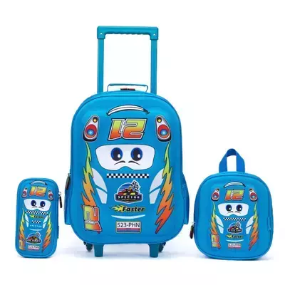 Kit Mochila Infantil Carrinho + Lancheira + Estojo Carros Reforçada