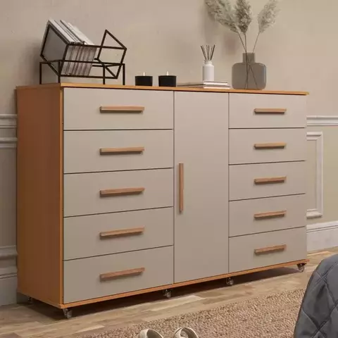 Cômoda Sapateira 1 Porta 10 Gavetas com Rodízio Monterrey Yescasa Angelin/Off White