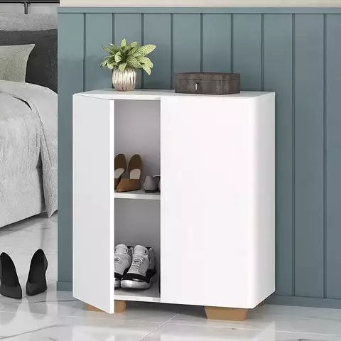 Sapateira 2 Portas Nina Multimóveis Branca/Natural Branco/Natural