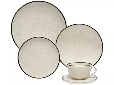 Aparelho de Jantar e Chá 20 Peças Oxford de Cerâmica Bege e Marrom Redondo Unni Brisa - comprar online