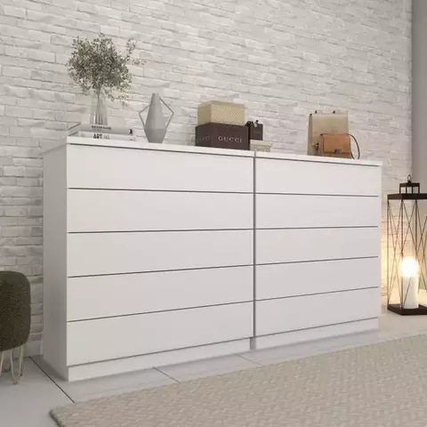 Kit 2 Cômodas 5 Gavetas Espresso Móveis Branco