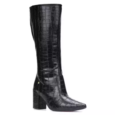 Bota Feminina Animal Print Cano Longo Bico Fino Salto Grosso TAM 34 AO 38