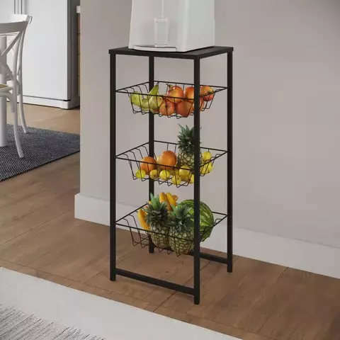 Fruteira Montada Fixa Aço Preto Cesto Preto Tampo Preto - Veneza