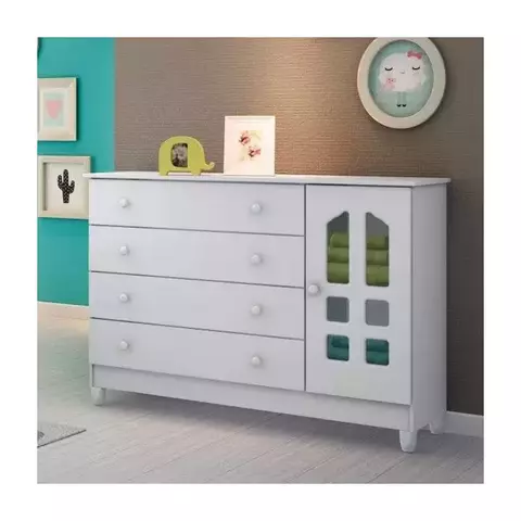 Cômoda de Bebê 1 Porta 4 Gavetas Grand Selena Carolina Baby Branco Branco