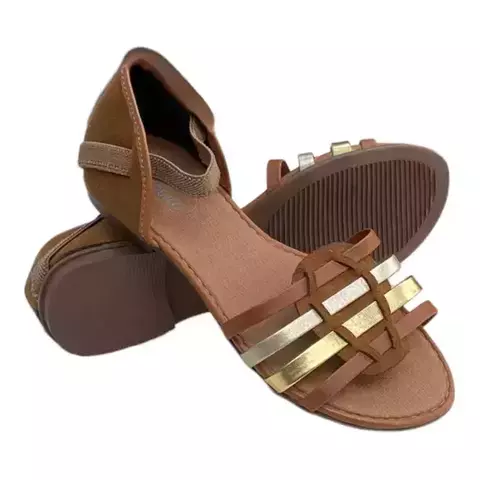 Sandália rasteira feminina com calce fácil de elástico feita à mão - YSAH - 34 ao 40 - comprar online