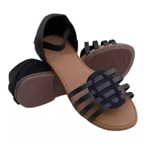 Sandália rasteira feminina com calce fácil de elástico feita à mão - YSAH - 34 ao 40 - comprar online