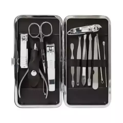 Kit Manicure Portátil 12 pcs + Estojo material sintético Cortador Unha Tesoura Pinça Alicate Unissex Cuidado Higiene Limpeza - Engarb