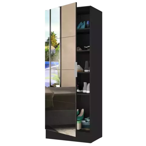 Sapateira 1 Porta com Espelho Jade Plus Multimóveis Preta Preto - comprar online