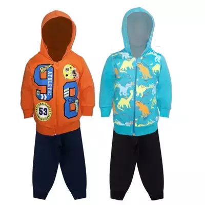 Kit 2 Conjuntos Moletom Infantil Masculino Blusa e Calça Flanelado, c/ Capuz Ziper Punhos Roupa Menino Inverno Tamanhos TAM 01 02