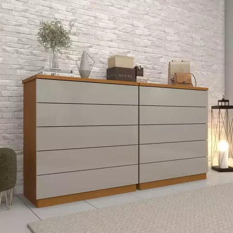 Kit 2 Cômodas 5 Gavetas Espresso Móveis Cinamomo/Off White - comprar online