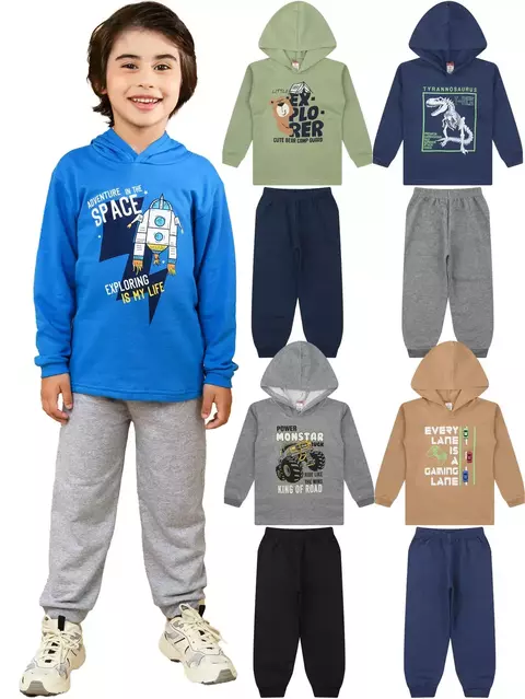 KIT com 5 Conjuntos Moletom com Capuz Inverno Menino