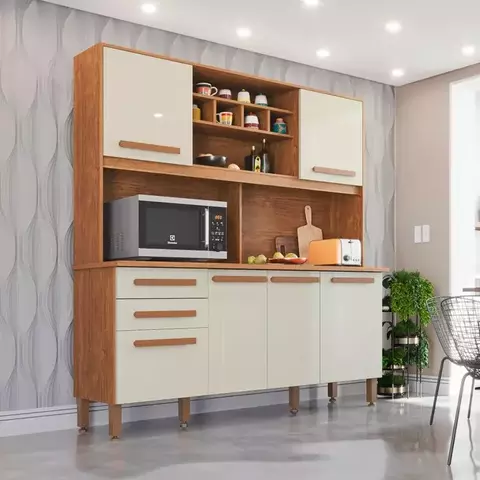 Armário para Cozinha 6 Portas 2 Gavetas Luna Plus Cinamomo/Off White