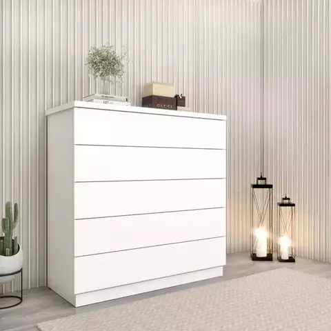Cômoda 5 Gavetas 86cm Premium Branco/Neve
