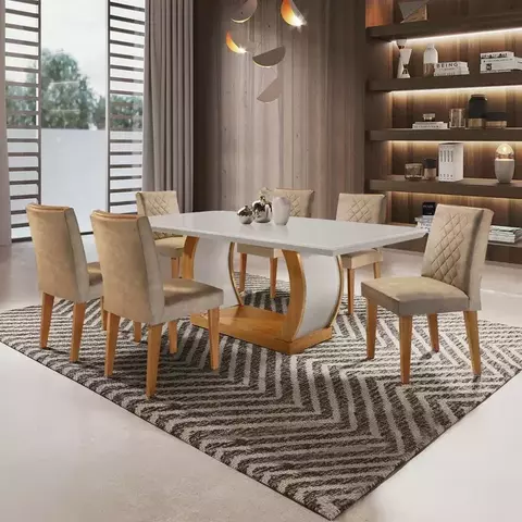 Conjunto Sala de Jantar Mesa e 6 Cadeiras Kate Espresso Móveis Animalle Chocolate Off White/Imbuia/Off White - comprar online