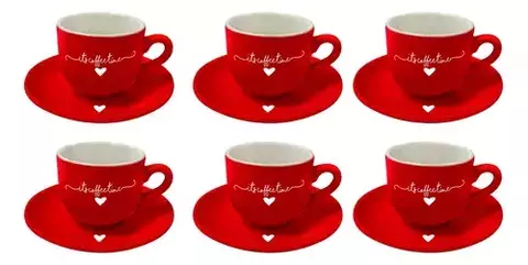Jogo Xícaras de Porcelana Haüskraft Vermelha De Café Lamur C/ Pires 6 Pcs 90ml - comprar online