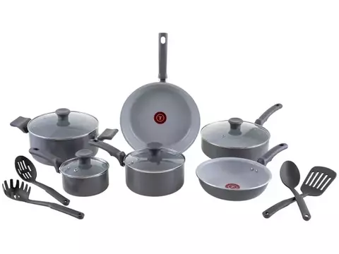 Jogo de Panelas Tefal Cerâmico Cinza 10 Peças Recycled Ceramic