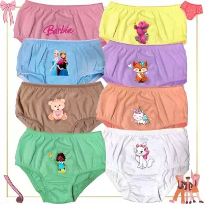 Kit 12 Peças Calcinhas Infantil 100% Algodão Tamanho P Moda Infantil Bebe 1 a 12 anos Cores Soritdas