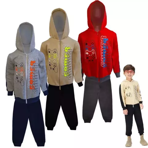 Conjunto Moletom Infantil Masculino Flanelado Capuz Ziper Roupa Agasalho menino inverno - Sortido TAM 4 AO 8