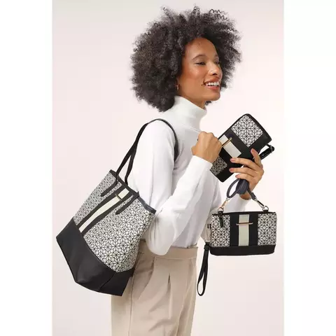 Kit Bolsa Feminina Sacola Grande + Bolsa Transversal + Carteira com Divisórias - Azul