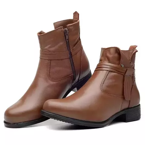 Bota Feminina Coturno em Couro Legítimo Cano Curto com Ziper Confortável Direto da Fábrica - 33 ao 40 - comprar online