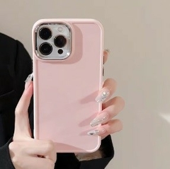 FUNDA IPHONE 15 PRO PASTEL CON BOTONES Y CUBRELENTE CROMADOS - tienda online