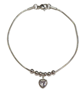 PULSERA DE ACERO CON BOLITAS CORAZON DE CUBICS TRANSPARENTE