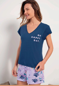 PIJAMA CORTO DAMA CON REMERA MANGA CORTA Y SHORT ESTAMPADO (LE23774) - comprar online