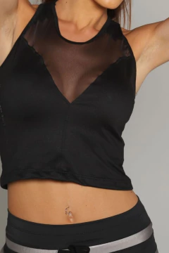 MUSCULOSA TANDIL DAMA DE ALGODON Y LYCRA CON ESCOTE EN TUL TRANSPARENTE (BSMUSTA) - comprar online