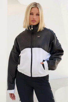 CAMPERA OVERSIZE MICROPOLAR CON RECORTES EN ECO CUERO (BI40196) - Dame un Beso