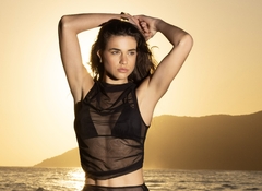 PAREO CROP TOP DE TUL TRANSPARENTE CON FRUNCES LATERAL (AN25014) - comprar online