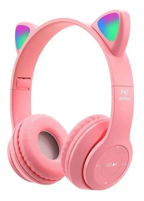 Auriculares Inalámbricos Recargable Blanco Orejas Gato Led