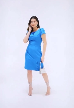 Vestido Midi Azul com Manga