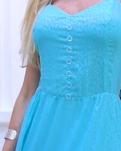 Vestido longo Azul babados na internet