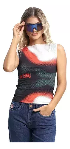 Musculosa Rusty Meshy Allover Mujer Verde Rojo - tienda online