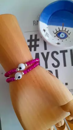 Pulsera cristal ojito protector Fucsia