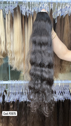 CABELO HUMANO CASTANHO CACHEADO 62CM 87 Gramas - ETIQUETA PRATA