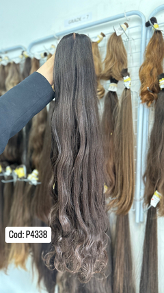 CABELO HUMANO CASTANHO NATURAL 85 CM 155 GRAMAS - ETIQUETA PRATA