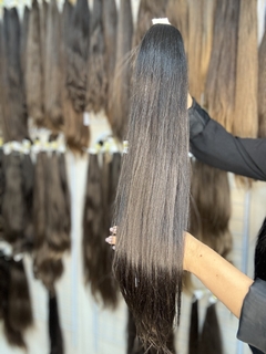 CABELO CASTANHO NATURAL 70CM e 150Gramas - ETIQUETA PRATA