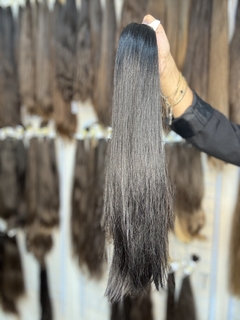 CABELO HUMANO CASTANHO ESCURO 62CM e 96GRAMAS - ETIQUETA PRATA