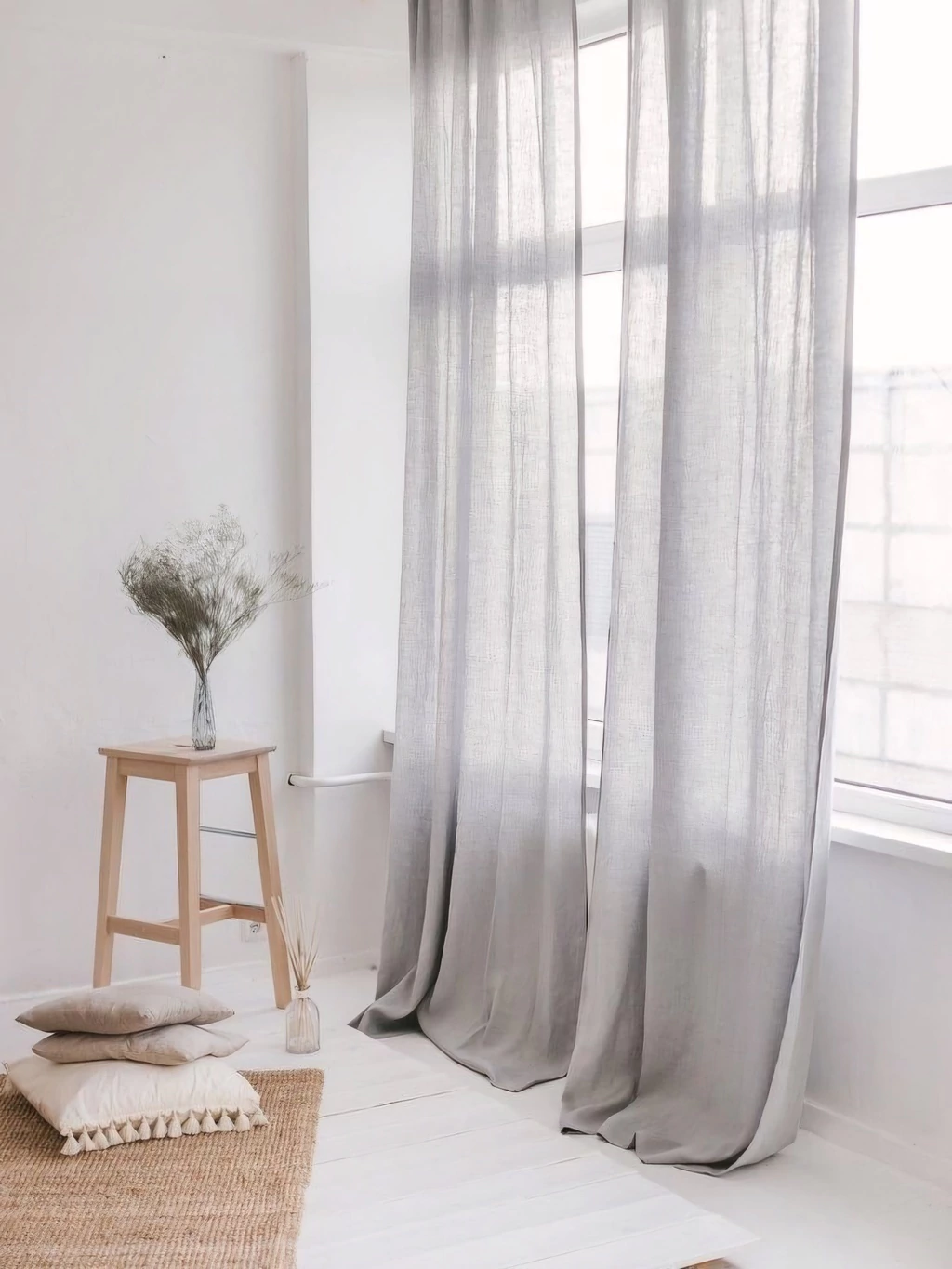 Juego de Cortinas Gasa de Algodon Gris