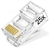 Conector RJ45 Cat6 transparente com 25 pinos, ideal para redes de internet.