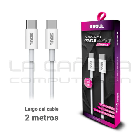 Cable USB Tipo C a USB Tipo C SOUL USB-TTC2M (x2 metros) - comprar online