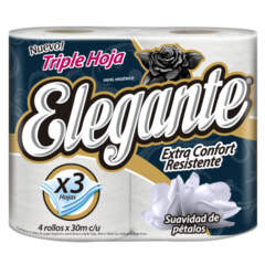PAPEL HIGIÉNICO ELEGANTE HOJA TRIPLE PAQUETE X 4 ROLLOS