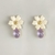 Brinco Semijoia Flor Esmaltada e Pedra Oval