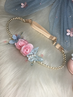 Tiara regulável trançada com flores e borboletas,acessórios All Details 