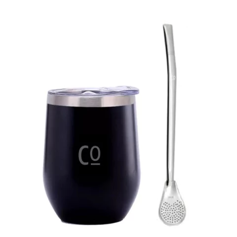 Copo com tampa Mate & Co. Cup em aço inox + bomba inox 350ml - TRADE DO BEM