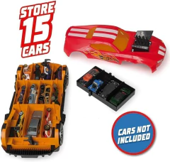 HOT WHEELS 2 EN 1 COCHE DE CARRERA ROJO + GUARDA AUTOS - SUPERLÓGICO