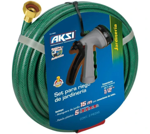 Kit manguera de jardin 20 mts con pistola de riego de 5 funciones